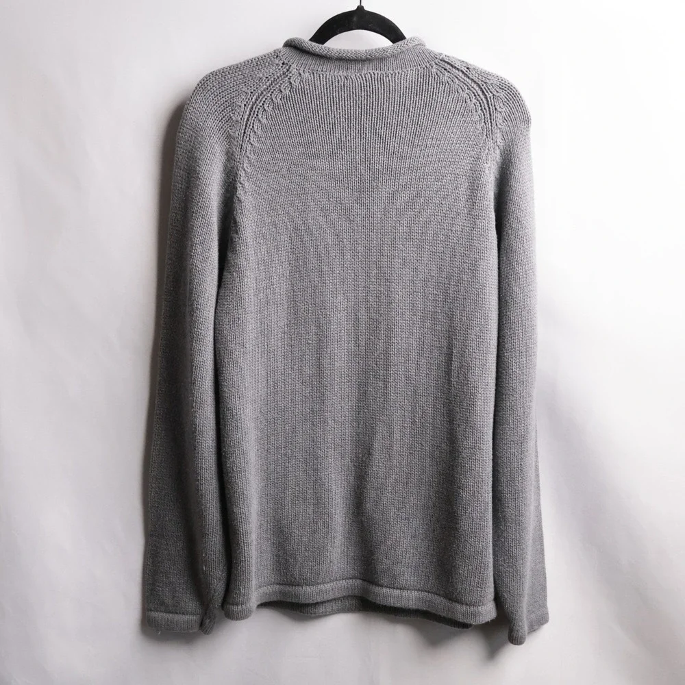 VTG J.Crew Mens Roll Neck Cotton Sweater Gray Chunky Knit Fisherman Pullover M